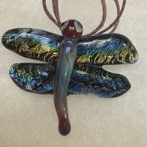 Iridescent Glass Dragonfly Pendant